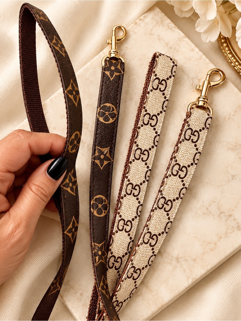 Designer-Inspired Brown and Beige Patterned Wristlet Straps - Picture 3 of 9